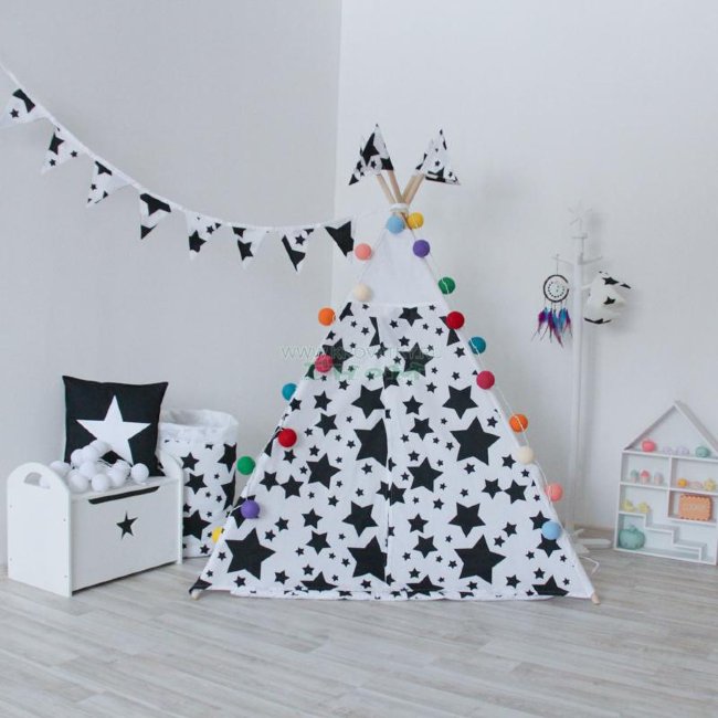 Вигвам Black Stars с окном и карманом, Арт. vv010340