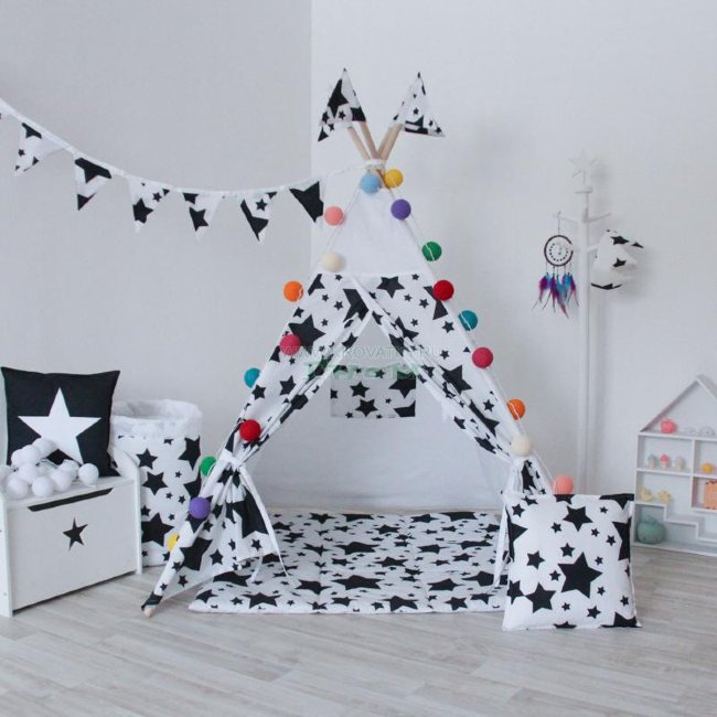 Вигвам Black Stars с окном и карманом, Арт. vv010340